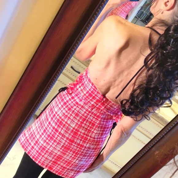 Self-Portrait Red & White Plaid Sleeveless Halter Mini Dress, Sz 0 - Picture 12 of 17